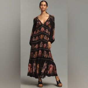 ‼️RARE‼️🎸Farm Rio🎸🔥NWT🔥Long-Sleeve V-Neck Maxi Dress—S
